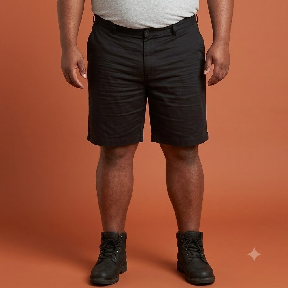 Oak Hill Flat Front Shorts Men's 50 Black Big & Tall Cotton Chino Casual